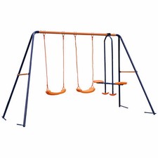 Child Kids Play Garden Outdoor Double Swing Set Metal Frame Swing Backyard