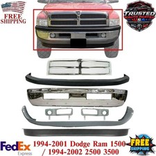 Front Bumper Chrome Kit + Grille + Fog Lamp Moldings For 1994-01 Dodge Ram 1500