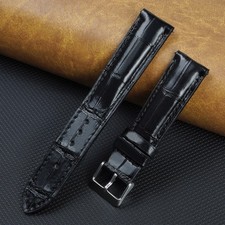 20mm Black Leather Watch Band Real Crocodile Watch Strap for Men Quick Release
