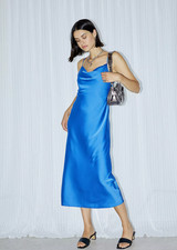 BNWT £46 Urban Outfitters Mallory Cowl Midi Dress Blue S Satin Slip y2k Party