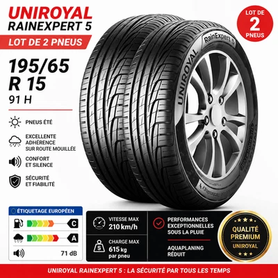 2 Pneus NEUFS UNIROYAL RainExpert 5 195/65 R15 91H Été Premium - Photo 1/4