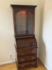 Antique Wooden Secretary Desk with Bookcase Hutch