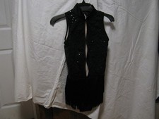 WEISSMAN Balera Dance black sequin Costume KEYHOLE FRONT FRINGE LA adult