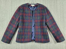 Talbots Wool Blend Tarten Plaid Open Front Blazer Jacket Womens Sz 10 Lined