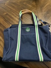 Tory Burch Logo Navy Tote Bag - Handles are peeling