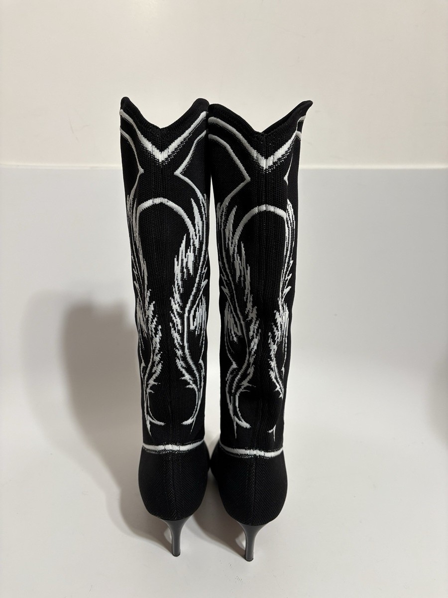 〓Christian Dior〓 western ジャガード knit boot Christian Dior Black Knit Cowboy Boots 37.5 | eBay