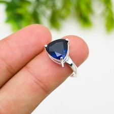 London Blue Topaz Gemstone Round 925 Sterling Silver Handmade Jewelry Ring Gift