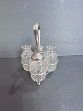 Vintage Glass Set Of Salt  Pepper Shakers W/ Oil  Vinegar Jars In Silver Tray