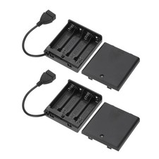 2Pcs 4 Slots 1.5V AA USB Battery Holder for LED Lights, Black