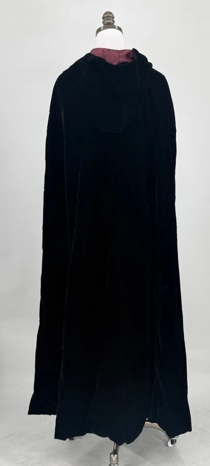 Vintage Red Balls On Fire Black Gothic Medieval Velvet Long Cape Cloak One Size - Image 4 of 4