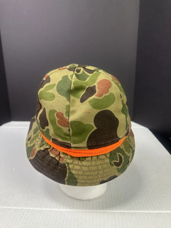 Vintage DUXBAK 70s Jones Cap L Green Camouflage Camo Canvas Bucket Hat READ - Image 3 of 4