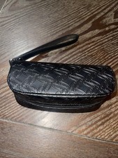 Black Oakley Logo Sunglass Faux Leather Soft Zipper Case W/Wristlet Loop