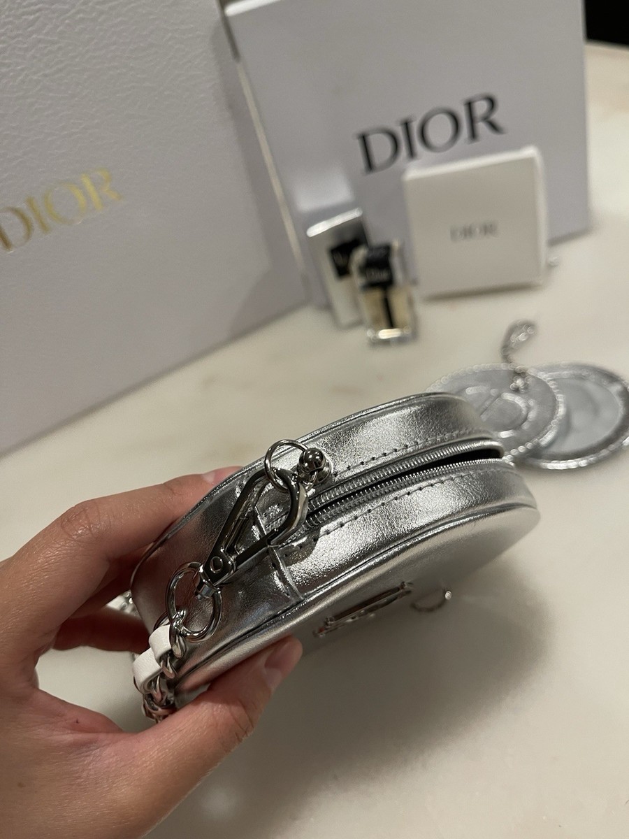 DIOR Beauty Silver Round Makeup Pouch New In Box And Dior