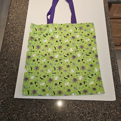 Harveys Seatbelt Bag Halloween Bats & Ghosts Green Shopper Tote EUC Made In USA