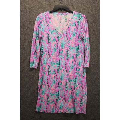 Lilly Pulitzer Tessa Dress Seaweed Samba V Neck 3/4 Sleeve Cotton size Small