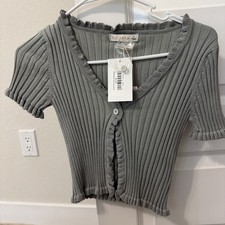 Nwt Cropped Button Cardigan, Ribbed