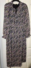 ASOS Black Floral Midi Midaxi Dress Small 8-10 Long Sleeve Mesh Ditsy Chiffon