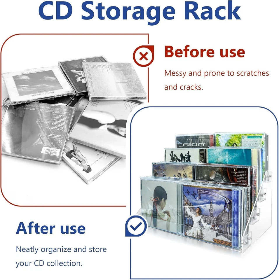 Soporte multimedia apilable para CD/DVD soporte de almacenamiento de medios de plástico transparente soporte para 32 CD Foto 3 de 4