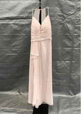 Azazie Women's Blush Pink Chiffon Halter Pleated Ruffle Formal Maxi Dress Sz 2