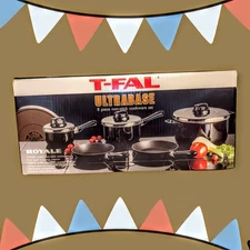 T-FAL ULTRABASE 8 Piece Non-Stick Cookware Set ROYALE Dutch Oven Pan VINTAGE NOS