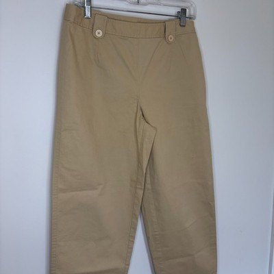 TALBOTS Side Zip Pants Womens 8 Cotton Spandex Stretch Tan Cuff Buttons
