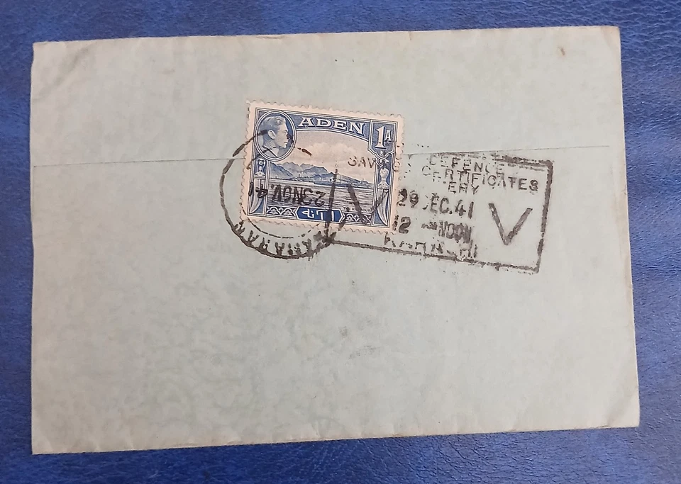 1941 Adén a Karachi INDIA mundo era 11 cubierta censor marca certificado de defensa Foto 2 de 2
