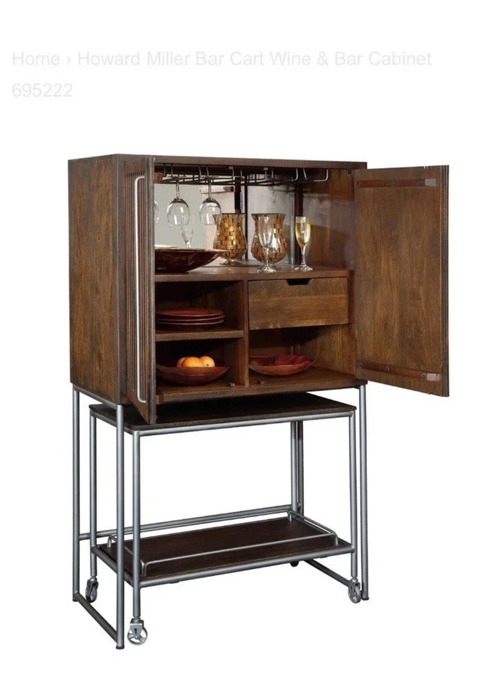 Mueble bar de vinos Howard Miller Samuelson con carro NUEVO caja abierta marrón medio Foto 2 de 4