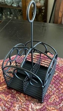 VTG Black Wrought Iron Scroll Pinic Condiment Caddy w/ Handle 12"