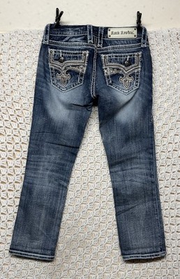 Rock Revival Elean Capri Jeans Women Size 26 Blue Denim Embroidery Bling W26 L24