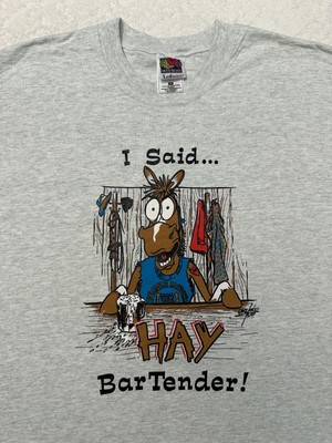 Vintage 1990s 90s Horse Hay Bartender Comic Cartoon Graphic Comedy T-Shirt M NEW