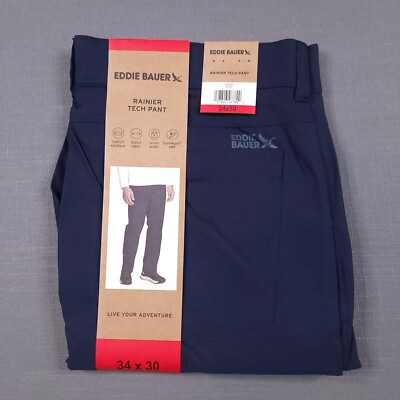 Eddie Bauer Mens Rainier 2-Way Stretch Tech Pant Water Repellent Blue 34x30 NWT
