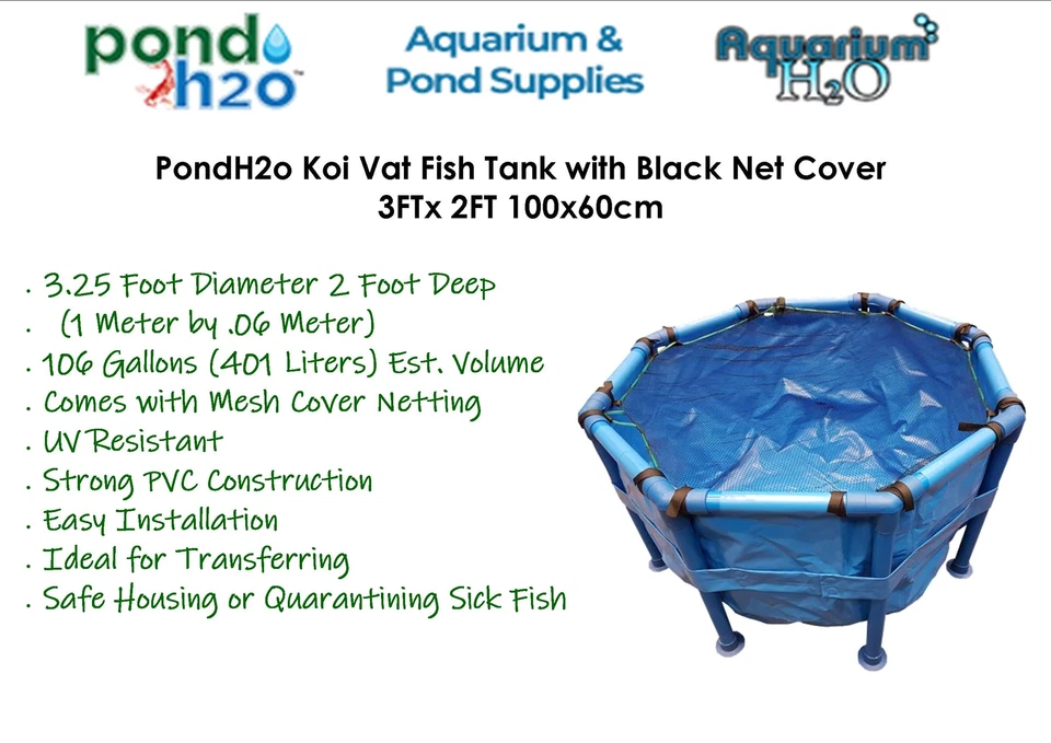 Tanque de retención de peces Koi Cut con cubierta de red negra 3 pies x 2 pies 100 x 60 cm, 106 galones Foto 2 de 4