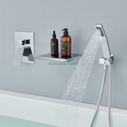 Wall Mounted Bath Side Concealed Bathtub Faucet Waterfall Hand Shower Mixer Tap - Picture 3 of 7