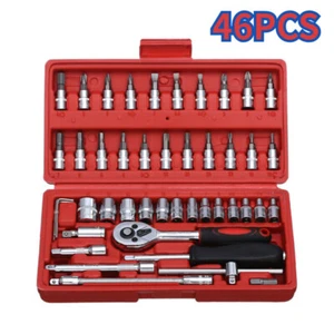 1/4 Kit de réparation à main de clé à cliquet 46pcs Ensemble d'outils de socket pour la réparation automatique de voiture-