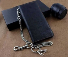 Men's Wallet Motercycle Punk Long Leather Wallet With a Heavy Jeans Key chain