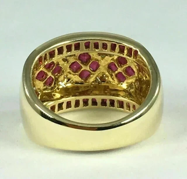 Обручальное кольцо из желтого золота 14 карат с круглым бриллиантом/рубином лабораторной огранки 2 карата - Изображение 3 из 4