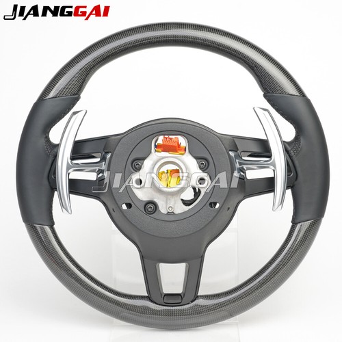 REAL Carbon Fiber Steering Wheel Fit Porsche 718 911 991 Caymen Cayenne w/Trim - Picture 4 of 12