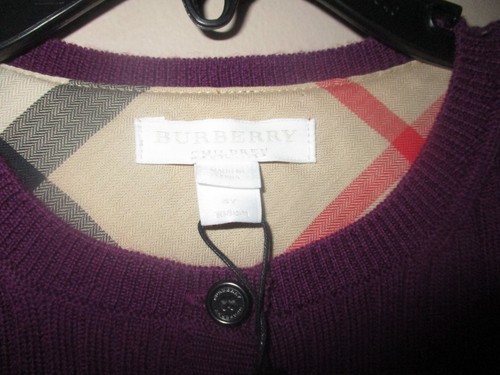 $185 Burberry Children Girls Cardigan Sweater Purple Merino Wool Bow sz 4Y NWT - Picture 10 of 13
