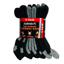 Avalanche Mens Ultimate Winter Thermal Socks Black Gray Shoe Size 6-12 3 Pairs