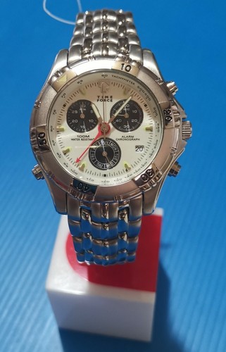 time force watch swiss chrono/alarm full steel 40mm dial silver, atm10 |  eBay