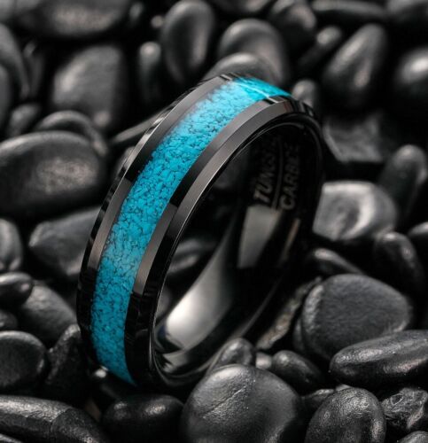 Unisex Turquoise Ring, Ring, 6mm Black, Tungsten Carbide Ring, Wedding,
