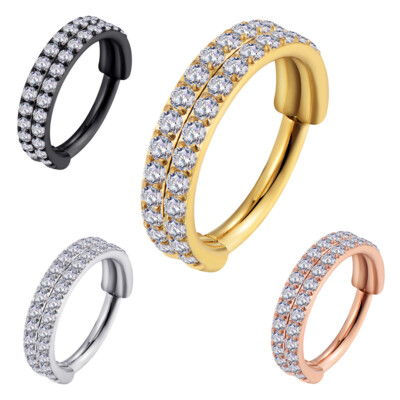 1,2mm 2 Kristall Reihen Clicker Segment Ring Piercing Rose Gold Helix Conch Ohr