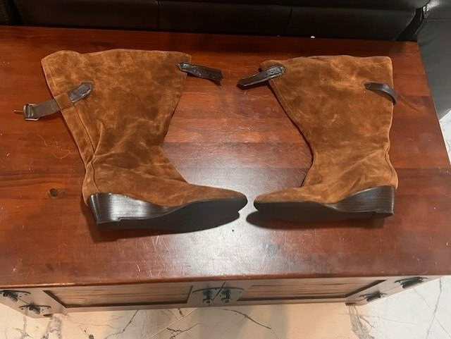 Womens Sz m brown heeled dress suede boot vintage nine west