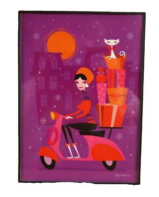 Shag Josh Agle Scooter Girl Framed Winter Christmas Art Print Card Pop Tiki