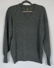Vintage Nordstrom Men's V-Neck Green Wool Sweater Sz Large Scottish Lambswool