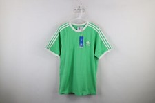 New Adidas Mens L Spell Out Trefoil Striped Short Sleeve Ringer T-Shirt Green