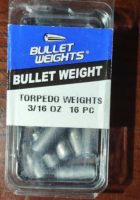 Bullet Weights Torpedo Weights 3/16oz-1 Pk Of 16 PC-Limited Inventory-NEW-SHIP24