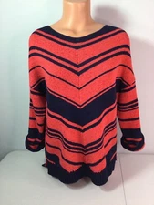 Blue & Red/Orange Striped Sweater Top. Bust: 44”. 3/4 Sleeves. Excellent Cond.