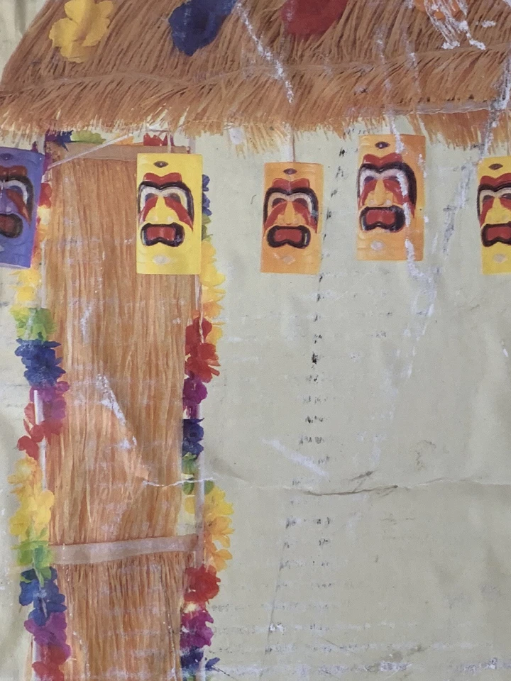 8ft Decorated Lighted Tiki Arch Simulated Raffia Hibiscus Flower Trim Luau Party - Image 2 of 4