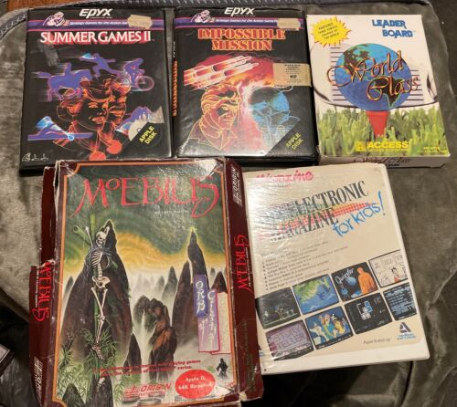 APPLE 2E 11E GAMES LOT BULK COMPLETE VINTAGE Mobius Impossible Mission Golf X5 - Picture 1 of 24